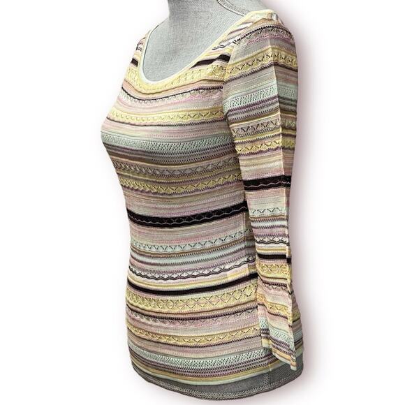 Vintage MISSONI Pastel Lace Knit Sweater Top Pink Yellow and Mint - Picture 3 of 11